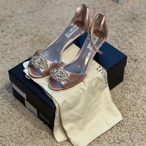 Badgley Mischka Satin Peep-Toe Heels - Rose Gold